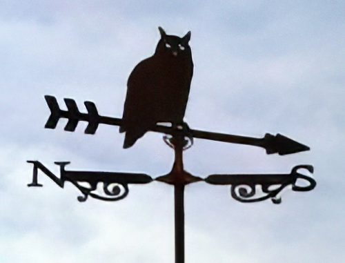powder coated black weathervane featuring an owl