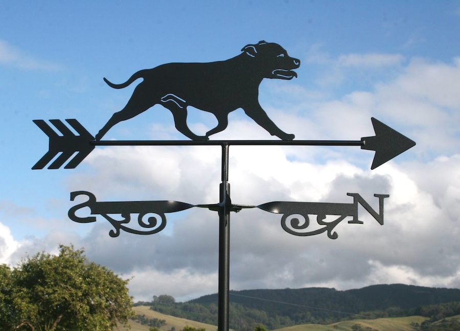 Australian made weathervane featuring a Staffordshire Bull Terrier dog